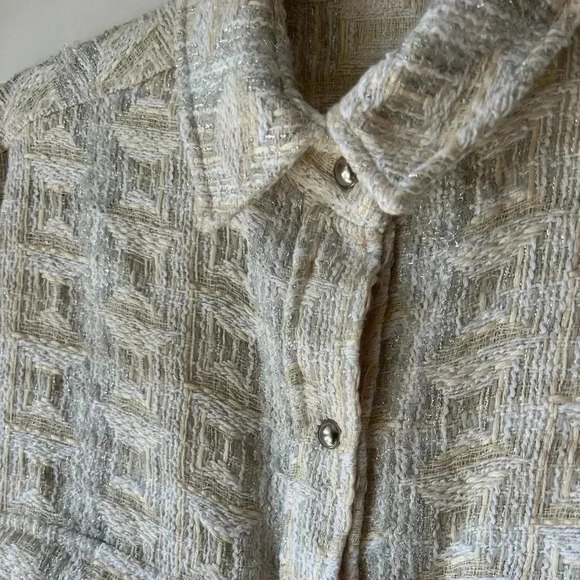 IRO NEW Marsh Metallic Ecru Silver Tweed Shacket Shirt Jacket 38 - Picture 11 of 15